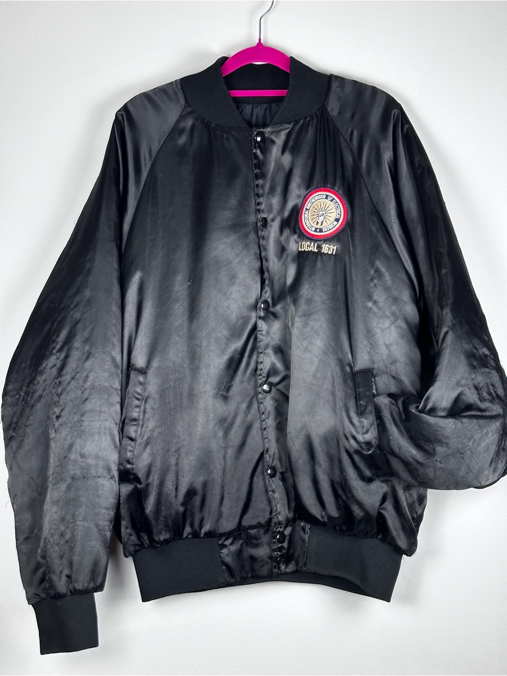 Vintage WearGuard IBEW Local 1631 Union Satin Bomber Jacket USA Made Size L